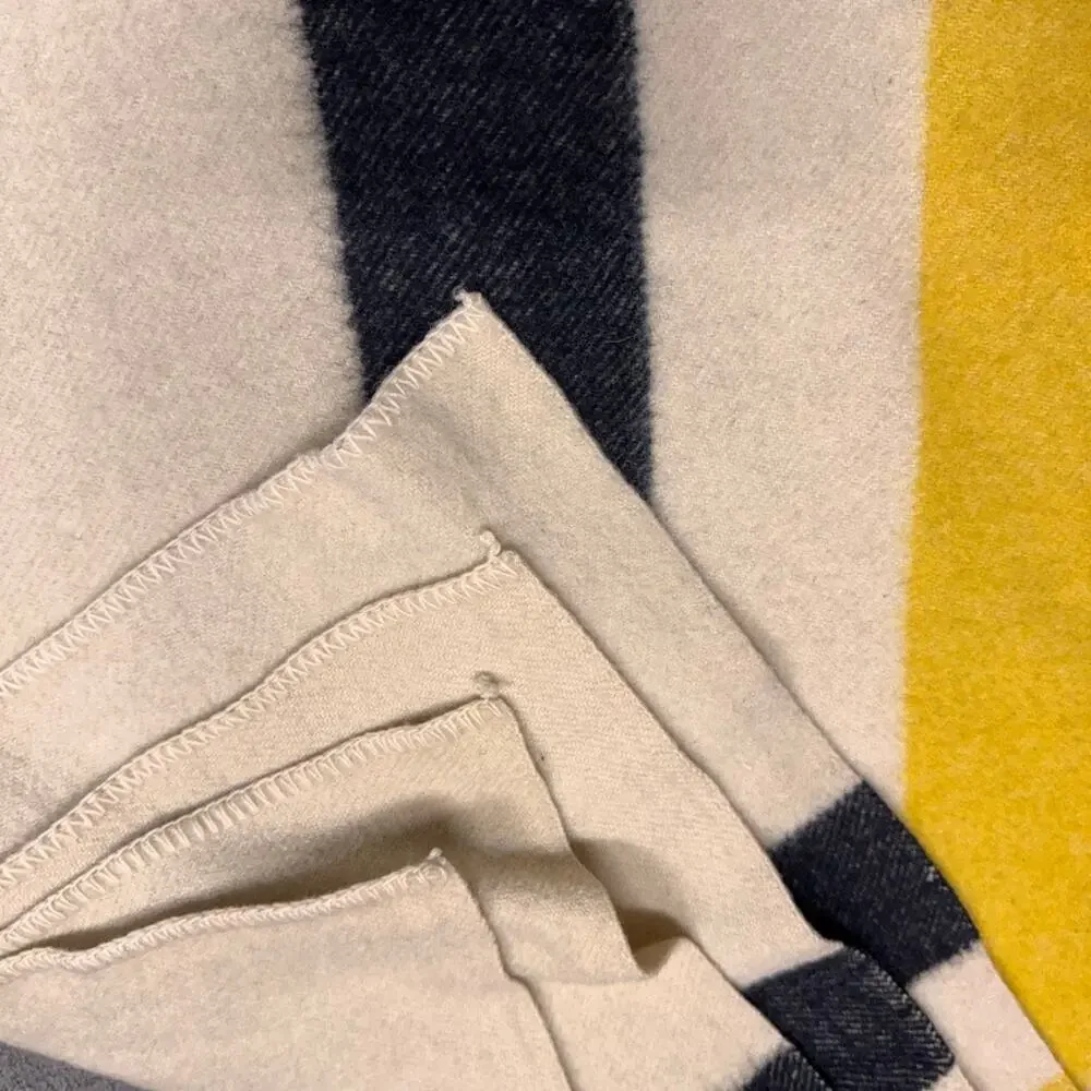 Vintage Polar Nite Golden Dawn Striped Blanket Multi Wool Bound Edges 93”x78”